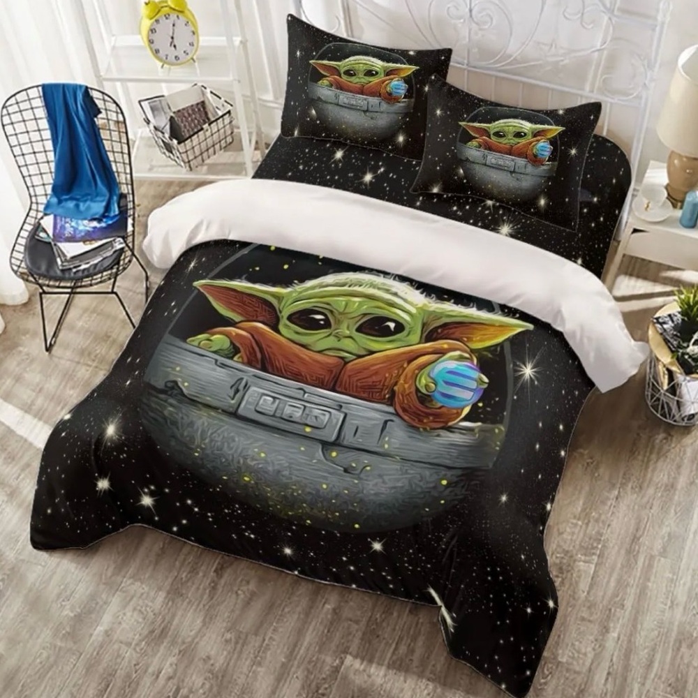 BABY YODA TWIN Size Duvet Cover Set - 3pcs Bedding Set for Boys Girls